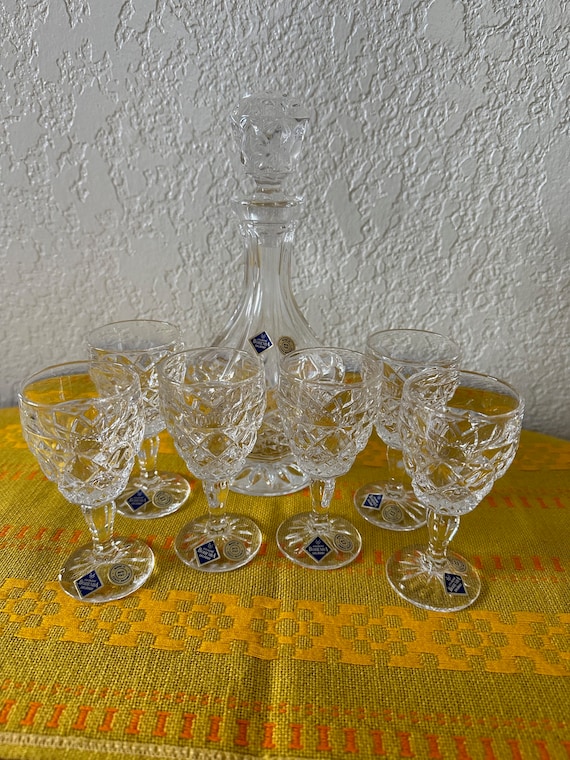 Vintage Bohemia Crystal Liqueur Set, Decanter & Glasses, Czech 24