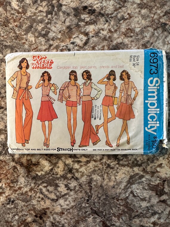 Vintage 1975, Simplicity 6973, Cardigan, Top Skirt and Pants, Shorts and Belt, Misses' Sewing, Retro Pattern, Vintage Pattern, Size 14, - Etsy Vintage 1975, Simplicity 6973, Cardigan, Top Skirt and Pants, Shorts and Belt, Misses' Sewing, Retro Pattern, Vintage Pattern, Size 14, - Etsy