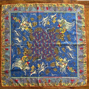 Vintage 1970s, Stunning Holland & Holland, Silk Scarf, Medieval Hunting Scene, Horse and Dog, Hunter Pattern, Rabbit, Vivid, Made England,