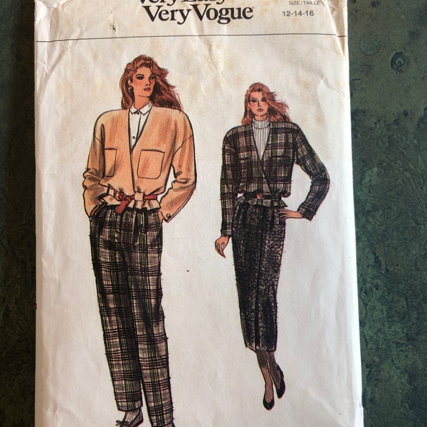 Vintage 1980s, Very Easy, Very Vogue, Pattern #9979, Women's Wrap Jacket, Above Ankle Skirt, Tapered Pants, Sewing Pattern, Size 12 14 16