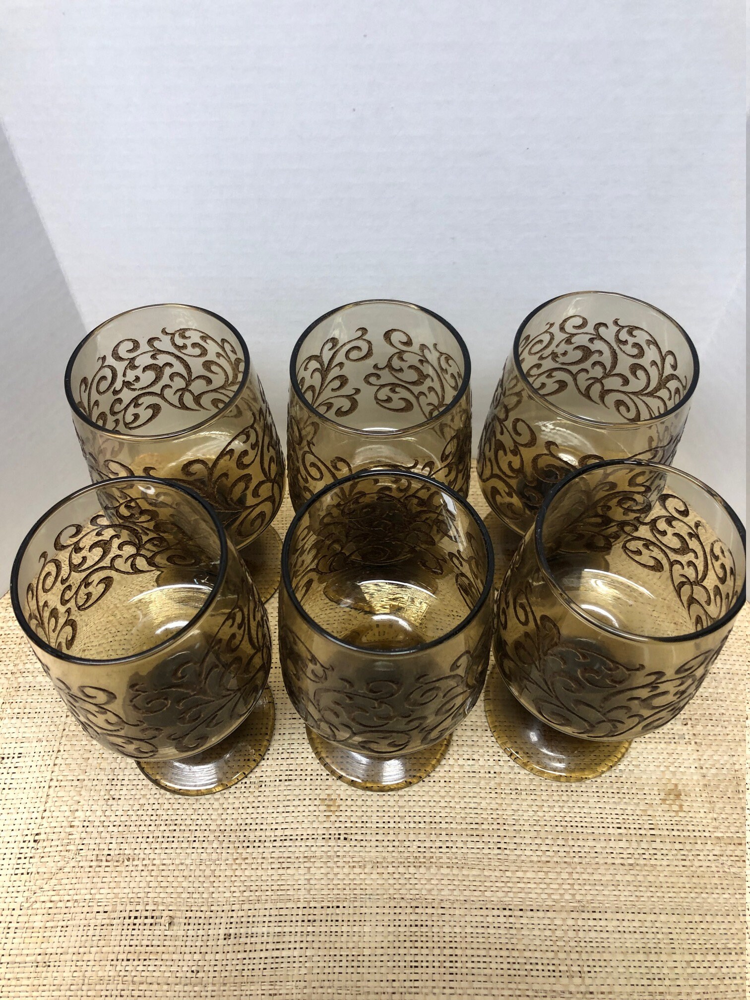 Set of Six 6 Libbey Prado Wine Glasses Smokey Brown Tawny Etsy