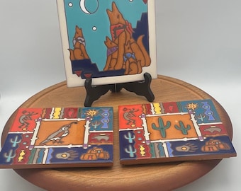 Vintage 1980s, Masterworks Arizona Tiles, Choose Pattern, Quail, Coyote and Moon,  Saguaro, Large 6 x 6, Made in USA, Trivet Tile, Art Tile