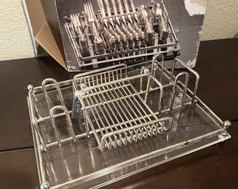 Vintage 1970s, Store 'N Serve, Silver-Plate, Acrylic, Buffet Server, Silverware Holder, Holds 12