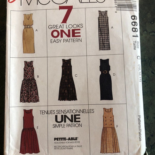 Vintage 1993, Uncut, McCall's, Misses' Jumpers, Pattern 6681, 7 Great Looks, Easy, Size 10-12-14, Factory Folded, Retro Style, Vintage Style