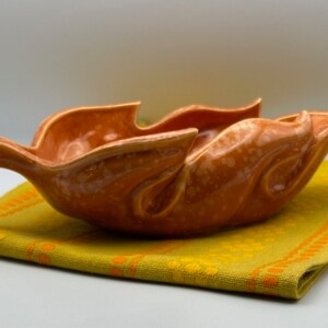 Vintage 1950s Imperial Pottery Leaf Planter, Orange Succulent Bowl