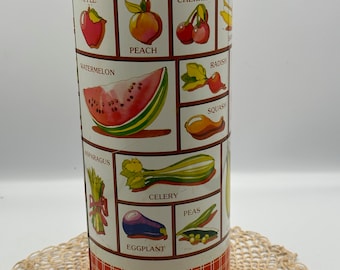 Vintage 1970s, Metal Tin, Vegetables and Fruit, Colorful Red Check, Kitchen Decor, Retro Kitchen, Vintage Kitchen, Farmhouse Style, Pasta