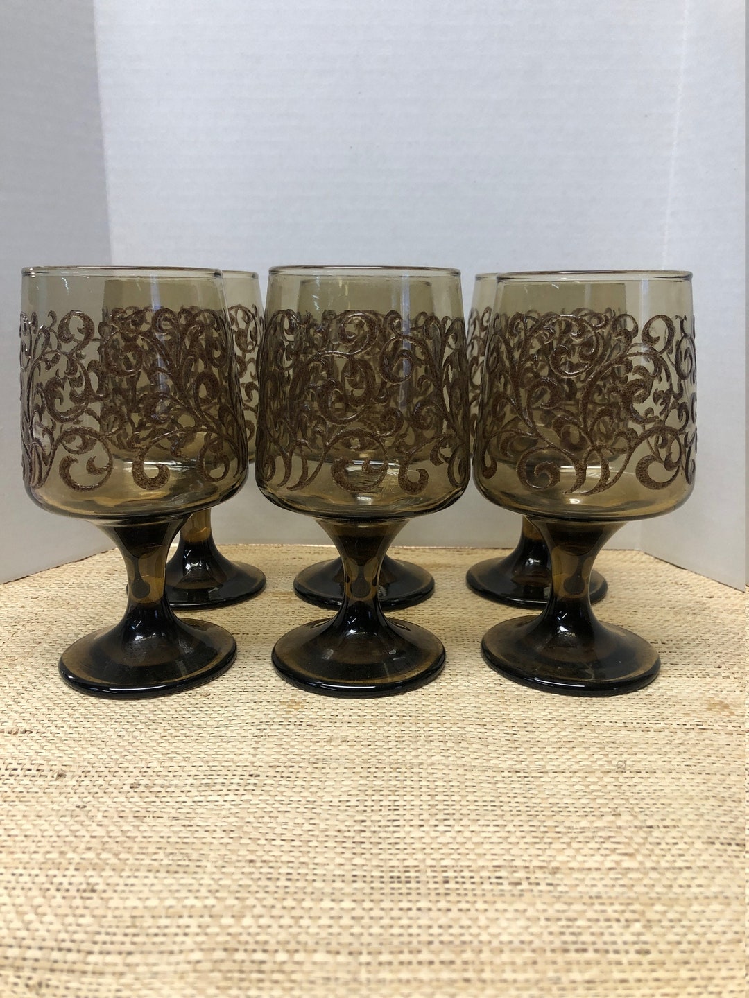 Set of Six 6, Libbey Prado Wine Glasses, Smokey Brown, Tawny Brown