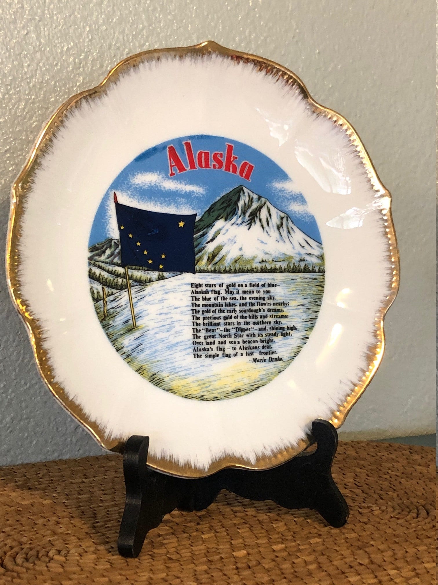 Alaska Souvenir Plate, Poem by Maire Drake, Small Decorative Collector Travel, Vacation Retro Wall Decor, IAAC, Made in Japan