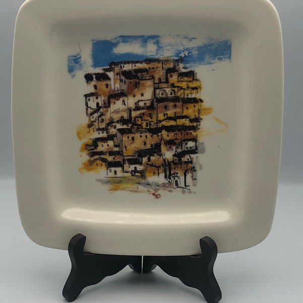 Vintage Rosanna Square Plate, City Scene, Made in Italy, Marked, Appetizer Plate, Hand Painted, Gift from Italy, Art Scene, Italian Scene