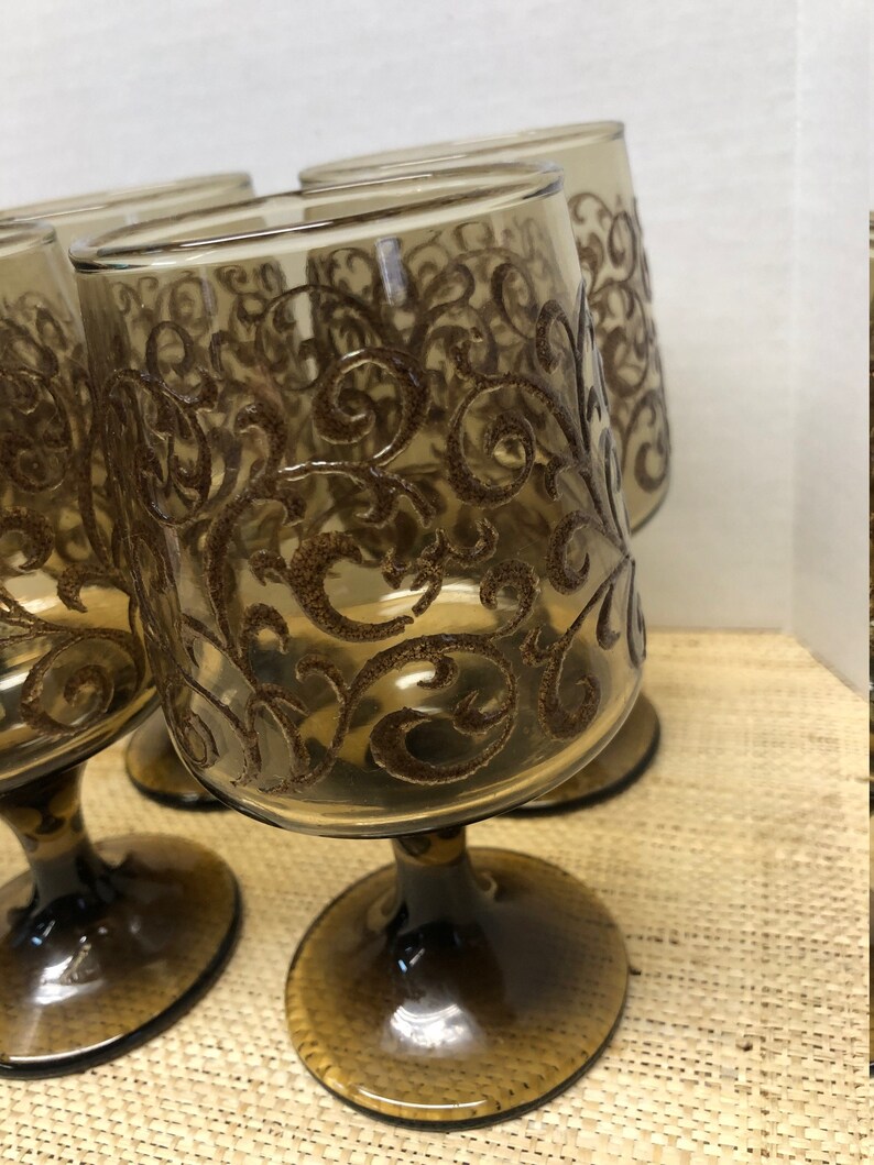 Set of Six 6 Libbey Prado Wine Glasses Smokey Brown Tawny Etsy