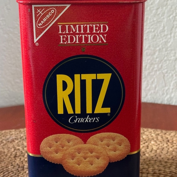 Vintage 1987, Nabisco, Ritz Cracker Tin, Limited Edition, Ritz Story, Canister Kitchen Storage, Metal Box, Farmhouse Kitchen, Retro Kitchen