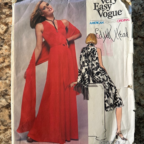 Vintage 1970s, Very Easy Vogue, Edith Head, American Designer Original, #1561, UNCUT, Misses' Dress, Stole, Size 10, Retro Design, Vintage