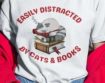 Book Lovers Shirt, Cat and Books T-Shirt, Book Lover Gift, Cat Lover Shirt, Bookworm Cat Owners Gift, Cat Mum Gift, Cute Cat Tee