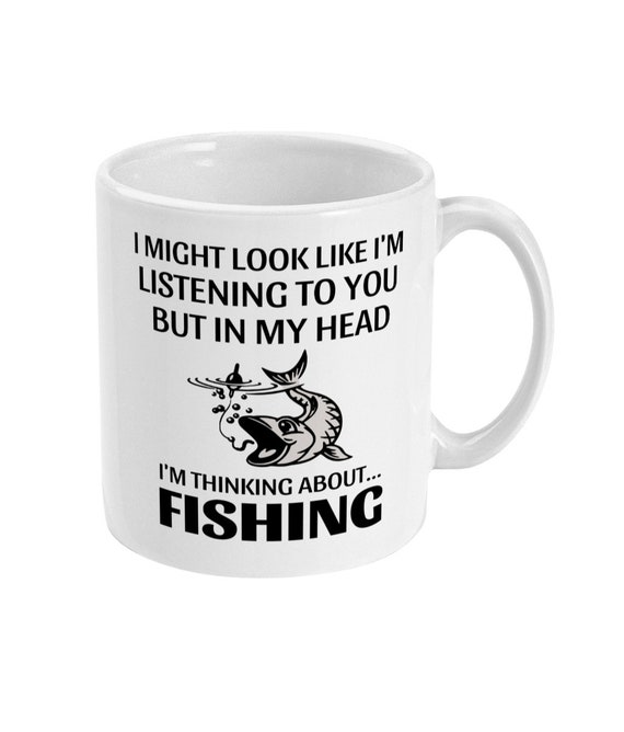 Thinking About Fishing Mug Funny Fishing Gifts for Men Angling Mug