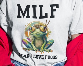 Man I Love Frogs Vintage Retro Frog Shirt, Funny Frog Meme Graphic TShirt, Retro Amphibian Humor Shirt, Animal Lover Gag Gift, Milf Gift