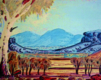 Australian landscape art canvas of country near the red centre - namatjira style
