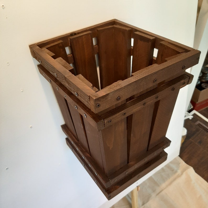 Rustic Wood Trash Can Bathroom Trash Can Rustic Wood Flower Etsy