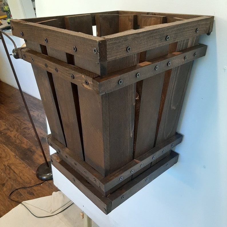 Rustic Wood Trash Can Bathroom Trash Can Rustic Wood Flower Etsy