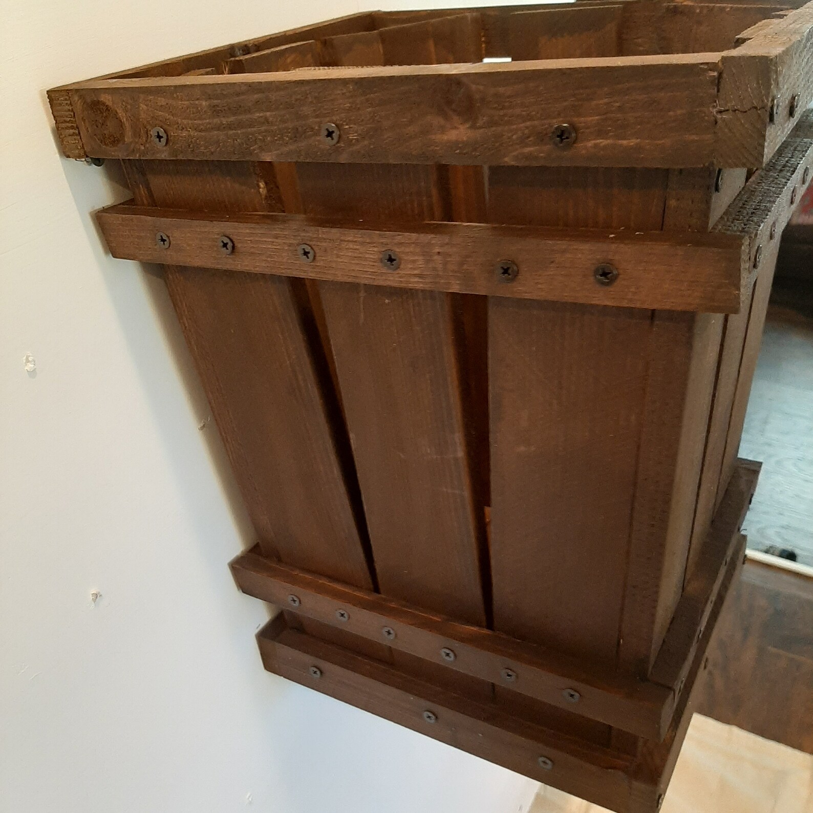 Rustic Wood Trash Can Bathroom Trash Can Rustic Wood Flower Etsy