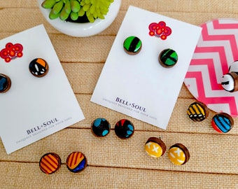 Play It By Ear - Mystery Fabric Earring Bundle, African Fabric Stud Earrings, Includes Two Pairs of Earrings