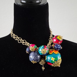 Jumbo Bead Cluster Choker, Statement Necklace, Fabric Bead Cluster Necklace