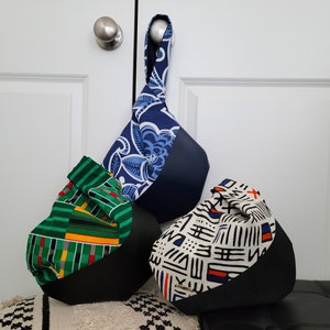 Japanese-Style Knot Bag, Wristlet, Small Purse, Ladies Handbag, Fabric Purse, Unique Bag, African Print Fabric