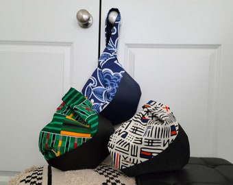 Japanese-Style Knot Bag, Wristlet, Small Purse, Ladies Handbag, Fabric Purse, Unique Bag, African Print Fabric