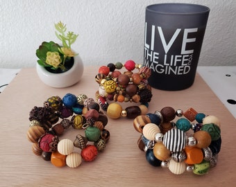 Chunky Beaded Wrapped Bracelet: Colorful Stacking Jewelry