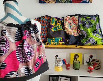 Multicolor Drawstring Backpack, Drawstring Bag, African Print Backpack