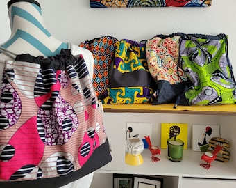 African Print Cotton Drawstring Backpack, Handmade Travel Bag