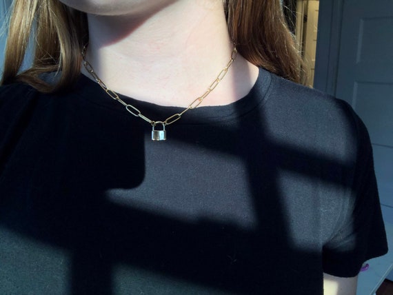 lock necklace paperclip and plain chain