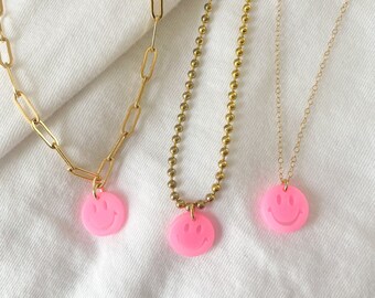 Hot Pink Smiley Face Necklace - Etsy