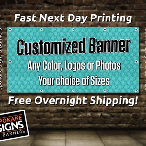Custom Tradeshow Event or Sale Banner Sign Any Size, Free Design Setup, Fast Next Day Printing, Free Nationwide FedEx Overnight Shipping