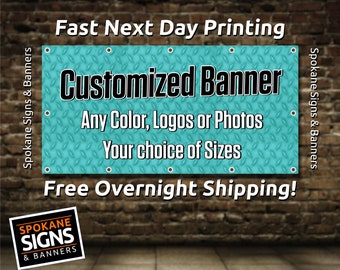 Custom Tradeshow Event or Sale Banner Sign Any Size, Free Design Setup, Fast Next Day Printing, Free Nationwide FedEx Overnight Shipping