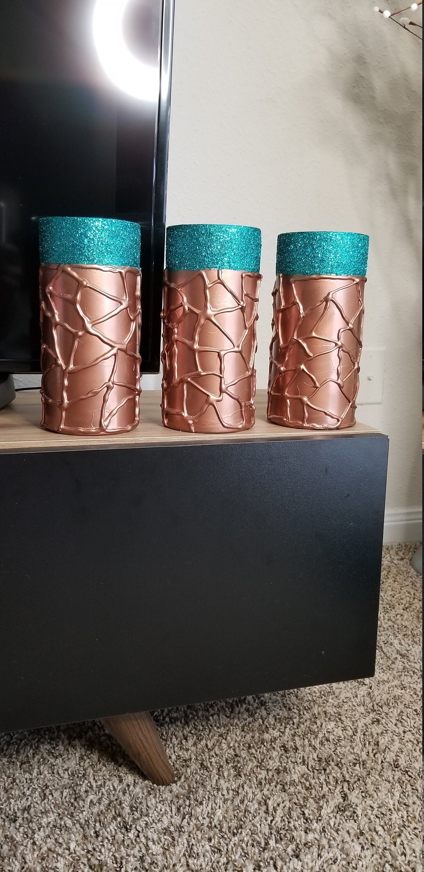 Set of 3 rose gold small vase. Ideal wedding table Etsy