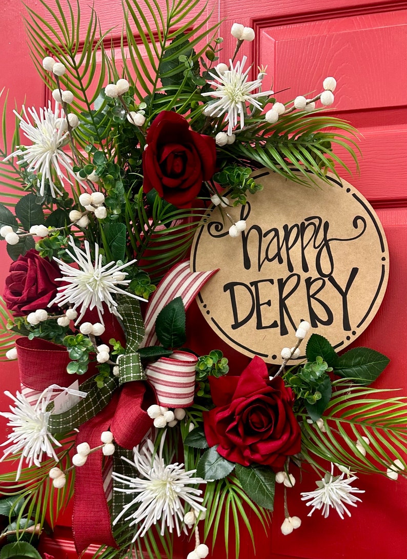 Custom Kentucky Derby Wreath, Front Door Wreath, Country Chic, Roses ...