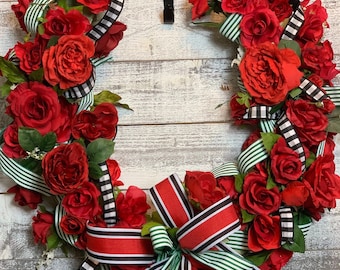 Same Day Shipping,Large Horseshoe, Derby Wreath, Front door, Roses, Elegant, Derby Decor, spring, show stopper! More Roses