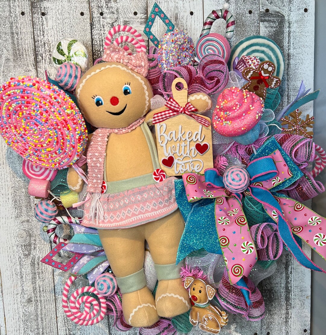 Christmas Wreath, Candy Land Wreath, Front Door Wreath, Gingerbread ...