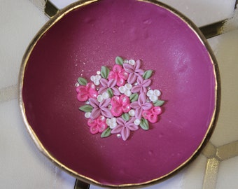 Pink Flower Bouquet Ring Dish | Polymer Clay Ring Dish