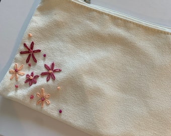 Embroidered Flowers Make Up Pouch | Pencil Pouch | Custom Embroidery | Gifts for Her