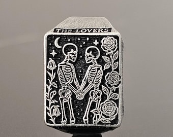 The Lovers Tarot Skeleton Ring – Oxidized Silver Gothic Signet