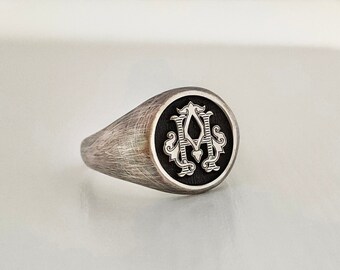 Sterling Silber Initialring: Personalisiertes ineinandergreifendes Monogramm