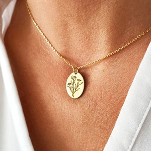 Wildflower Necklace, Best Friend Birthday Gift, Custom Signet Necklace, Necklaces for Women, Dainty Necklace, Minimalist Flower Necklace