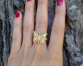 Silver Butterfly Ring, Gold Butterfly Jewelry, Filigree Butterfly Ring, Dainty Butterfly Ring, Mothers day Gift, Minimalist Butterfly Ring