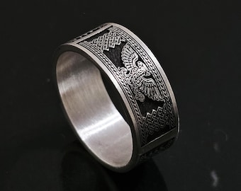Anillo Phoenix Band, joyería símbolo de renacimiento, anillo de plata con ave mítica