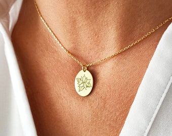 Poinsettia Flower Jewelry, Custom Birth Flower Jewelry, 14K Solid Gold Birth Flower Necklace, Best Friend Birthday Gifts, Christmas Flower