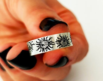 Sterling Silver Sun Band Ring: Bohemian Celestial Jewelry