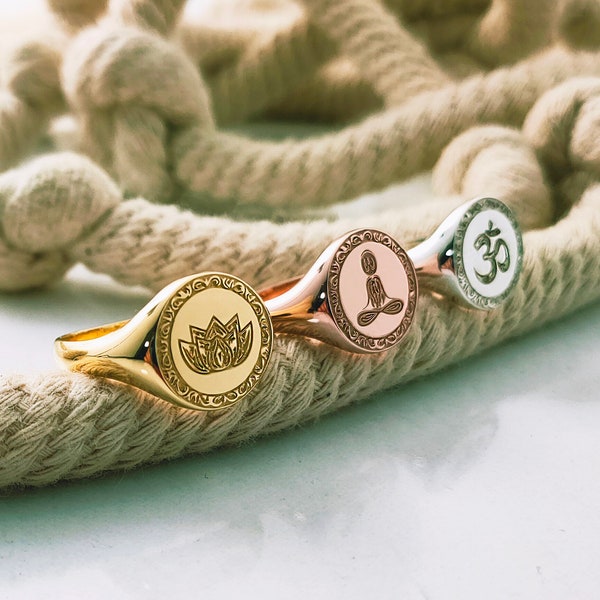 Om/Aum Ring, Buddhist Jewelry, Meditation Ring, Yoga Symbols, Mindfulness Gift, Namaste Ring, Yoga Lovers, Lotus Ring, Tibetan Buddhism Ring