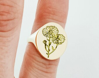14K gouden ring met asterbloemen: gepersonaliseerde geboortesteen september