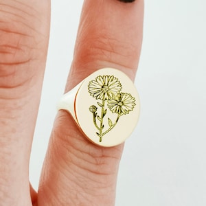 Aster Flower Ring, 14K Solid Gold Ring, Personalized Birth Flower Ring, Minimalist Ring, September Birthday Gift, Best Friend Birthday Gifts